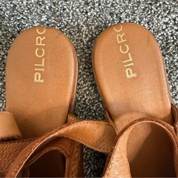 Pilcro Anthropologie Leather Ankle-Strap Flats brown size 9 - Picture 7 of 10